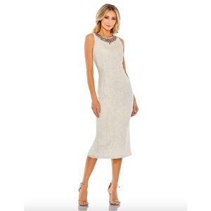 MAC DUGGAL  Sequin Cream Jeweled Neckline Midi Dress 93607 Size 6 NWT